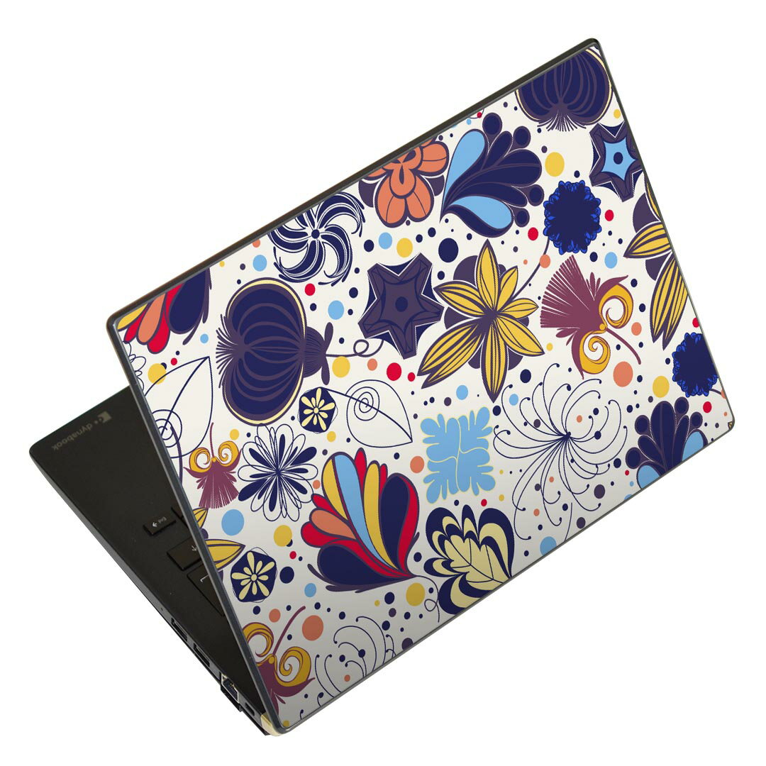 ノートパソコン スキンシール 17インチまで対応 汎用ステッカー 2枚セット LAVIE用 FMV用 LIFEBOOK用 Dynabook用 Lenovo用 Thinkbook用 IdeaPad用 HP用 Pavillon用 ENVY用 Elite用 Dell用 Vostro用 Inspiron用 VAIO用 007630 花　　模様　青　ブルー