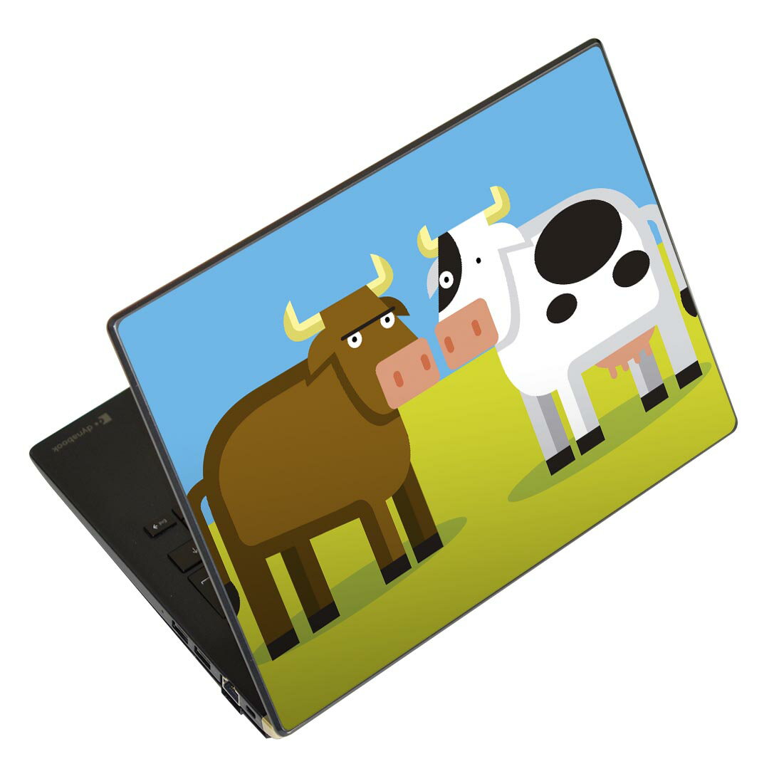 ノートパソコン スキンシール 17インチまで対応 汎用ステッカー 2枚セット LAVIE用 FMV用 LIFEBOOK用 Dynabook用 Lenovo用 Thinkbook用 IdeaPad用 HP用 Pavillon用 ENVY用 Elite用 Dell用 Vostro用 Inspiron用 VAIO用 008209 イラスト　動物　牛　うし