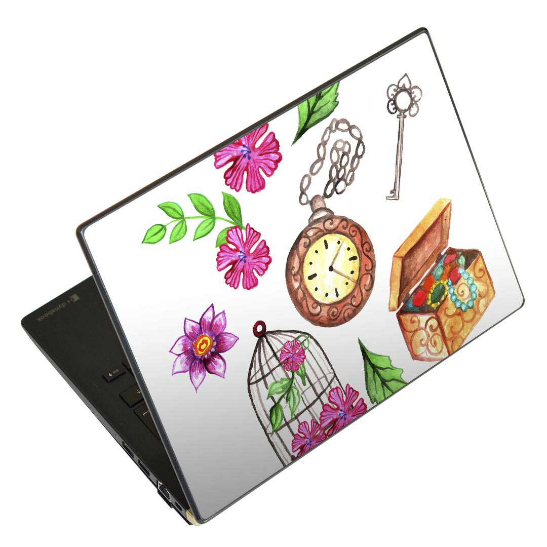 ノートパソコン スキンシール 17インチまで対応 汎用ステッカー 2枚セット LAVIE用 FMV用 LIFEBOOK用 Dynabook用 Lenovo用 Thinkbook用 IdeaPad用 HP用 Pavillon用 ENVY用 Elite用 Dell用 Vostro用 Inspiron用 VAIO用 009540 時計 アンティーク