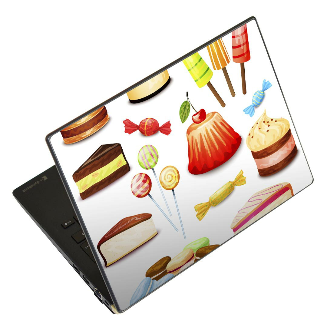 ノートパソコン スキンシール 17インチまで対応 汎用ステッカー 2枚セット LAVIE用 FMV用 LIFEBOOK用 Dynabook用 Lenovo用 Thinkbook用 IdeaPad用 HP用 Pavillon用 ENVY用 Elite用 Dell用 Vostro用 Inspiron用 VAIO用 009762 デザート マカロン カラフル