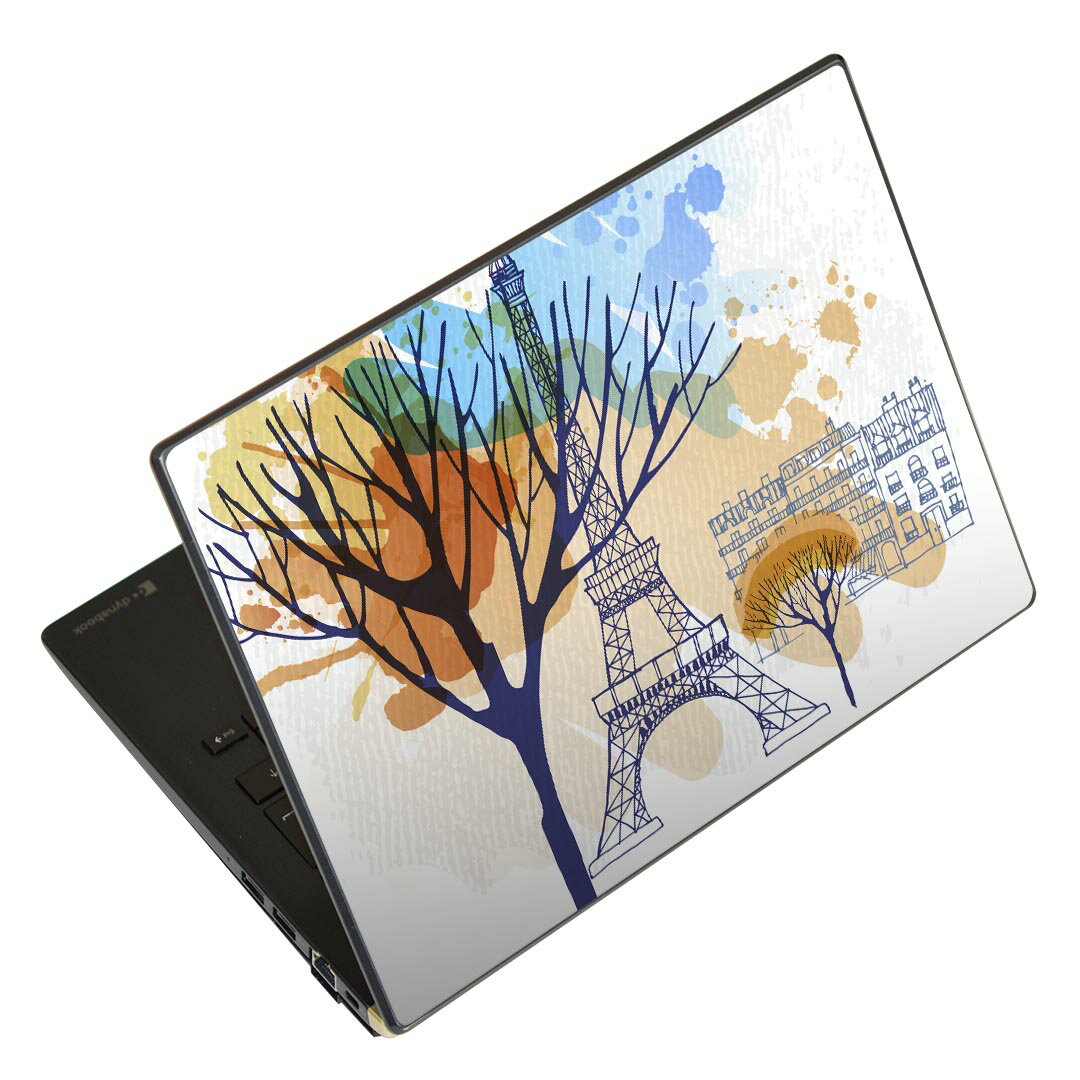 ノートパソコン スキンシール 17インチまで対応 汎用ステッカー 2枚セット LAVIE用 FMV用 LIFEBOOK用 Dynabook用 Lenovo用 Thinkbook用 IdeaPad用 HP用 Pavillon用 ENVY用 Elite用 Dell用 Vostro用 Inspiron用 VAIO用 010002 外国　風景　水彩