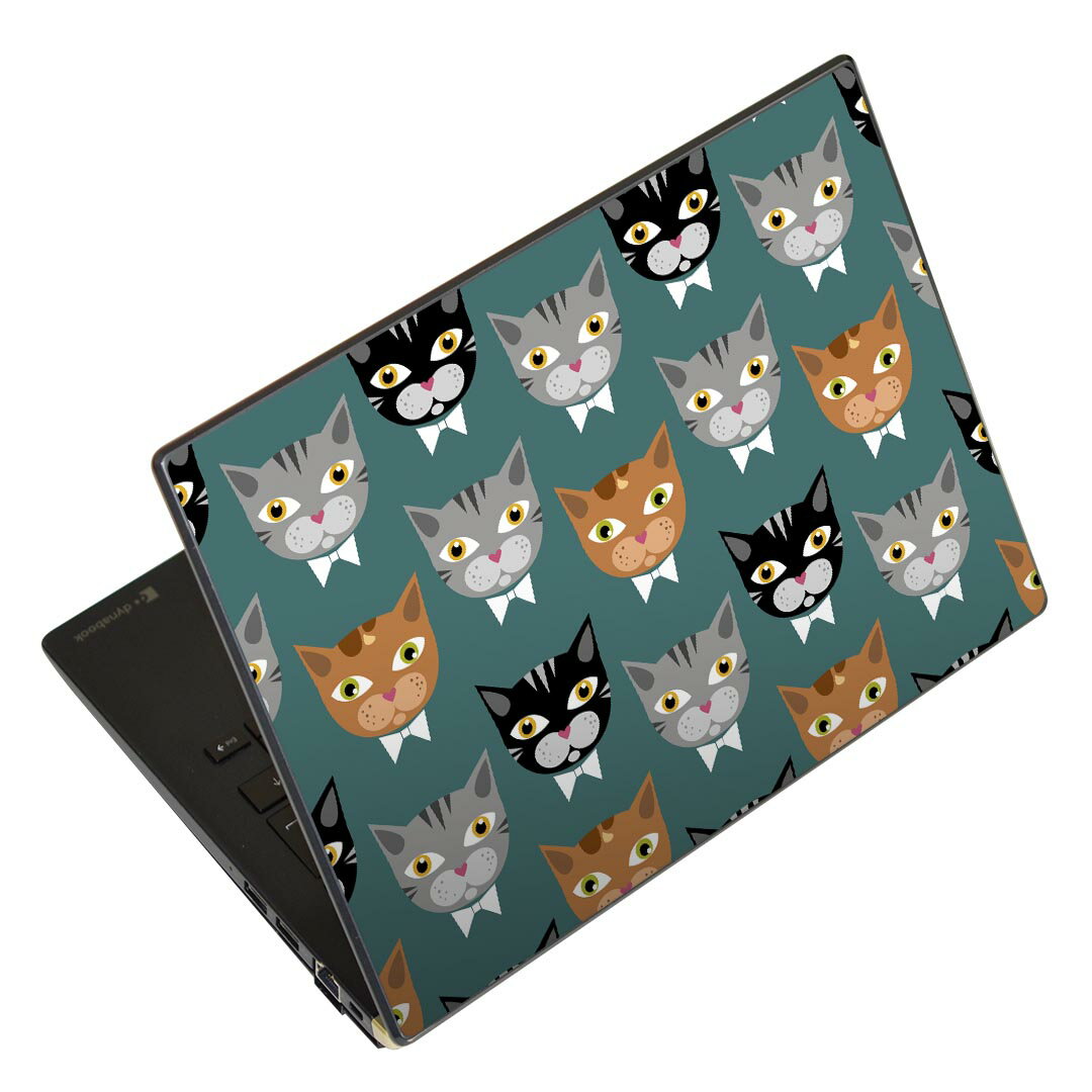 ノートパソコン スキンシール 17インチまで対応 汎用ステッカー 2枚セット LAVIE用 FMV用 LIFEBOOK用 Dynabook用 Lenovo用 Thinkbook用 IdeaPad用 HP用 Pavillon用 ENVY用 Elite用 Dell用 Vostro用 Inspiron用 VAIO用 010213 猫　キャラクター　緑