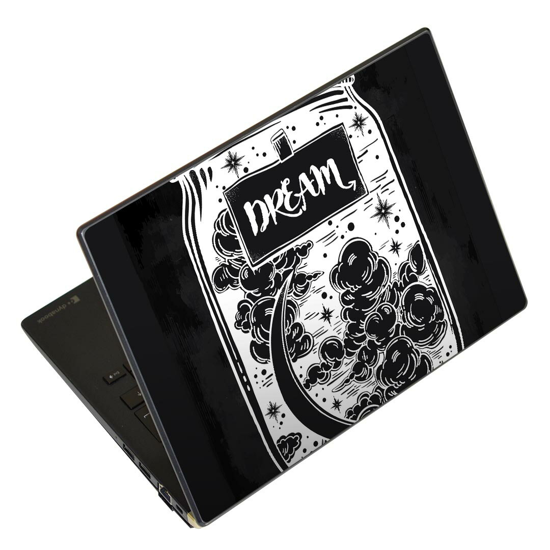 ノートパソコン スキンシール 17インチまで対応 汎用ステッカー 2枚セット LAVIE用 FMV用 LIFEBOOK用 Dynabook用 Lenovo用 Thinkbook用 IdeaPad用 HP用 Pavillon用 ENVY用 Elite用 Dell用 Vostro用 Inspiron用 VAIO用 011841 月　英語　瓶