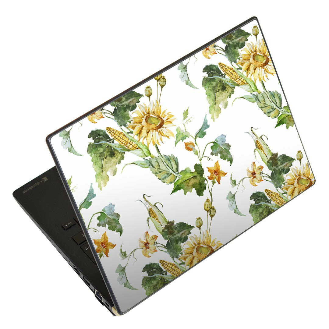 ノートパソコン スキンシール 13.3インチまで対応 汎用ステッカー 2枚セット LAVIE用 FMV用 LIFEBOOK用 Dynabook用 Lenovo用 Thinkbook用 IdeaPad用 HP用 Pavillon用 ENVY用 Elite用 Dell用 Vostro用 Inspiron用 VAIO用 012093 ひまわり 花 白