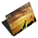 ノートパソコン スキンシール 17インチまで対応 汎用ステッカー 2枚セット LAVIE用 FMV用 LIFEBOOK用 Dynabook用 Lenovo用 Thinkbook用 IdeaPad用 HP用 Pavillon用 ENVY用 Elite用 Dell用 Vostro用 Inspiron用 VAIO用 012576 動物 シルエット 夕焼け(2)