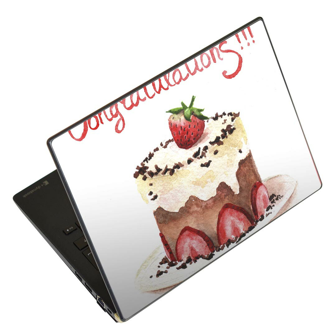 ノートパソコン スキンシール 13.3インチまで対応 汎用ステッカー 2枚セット LAVIE用 FMV用 LIFEBOOK用 Dynabook用 Lenovo用 Thinkbook用 IdeaPad用 HP用 Pavillon用 ENVY用 Elite用 Dell用 Vostro用 Inspiron用 VAIO用 013460 ケーキ いちご 英語