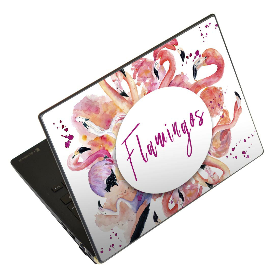 ノートパソコン スキンシール 17インチまで対応 汎用ステッカー 2枚セット LAVIE用 FMV用 LIFEBOOK用 Dynabook用 Lenovo用 Thinkbook用 IdeaPad用 HP用 Pavillon用 ENVY用 Elite用 Dell用 Vostro用 Inspiron用 VAIO用 014350 フラミンゴ　鳥　ピンク