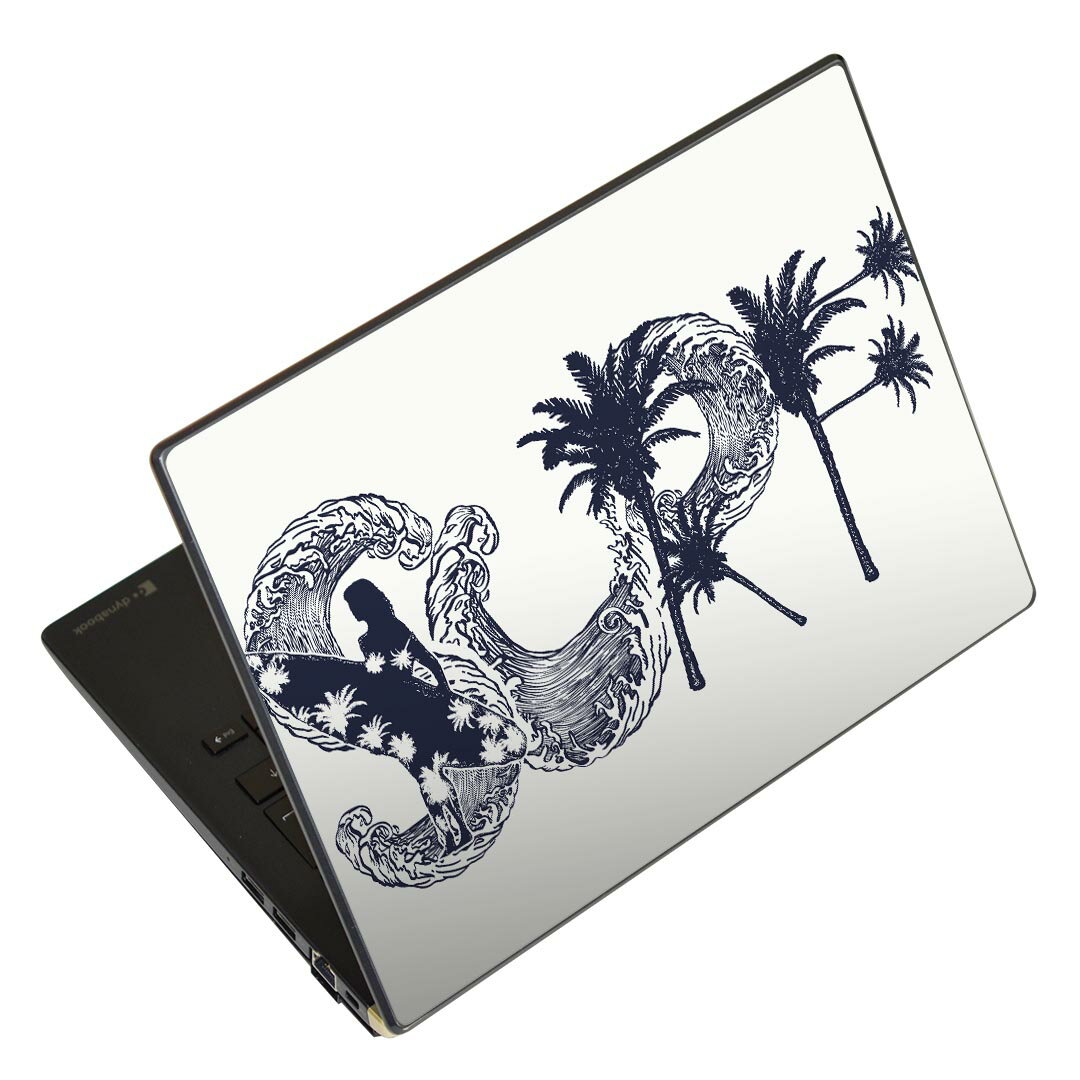 ノートパソコン スキンシール 13.3インチまで対応 汎用ステッカー 2枚セット LAVIE用 FMV用 LIFEBOOK用 Dynabook用 Lenovo用 Thinkbook用 IdeaPad用 HP用 Pavillon用 ENVY用 Elite用 Dell用 Vostro用 Inspiron用 VAIO用 014370 サーフィン ヤシの木