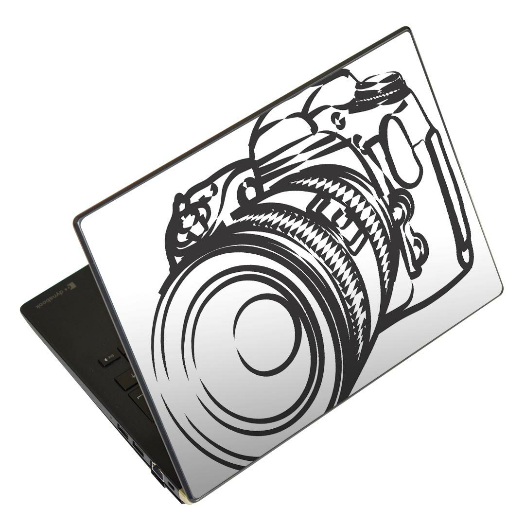 ノートパソコン スキンシール 13.3インチまで対応 汎用ステッカー 2枚セット LAVIE用 FMV用 LIFEBOOK用 Dynabook用 Lenovo用 Thinkbook用 IdeaPad用 HP用 Pavillon用 ENVY用 Elite用 Dell用 Vostro用 Inspiron用 VAIO用 014761 カメラ　白黒　一眼レフ