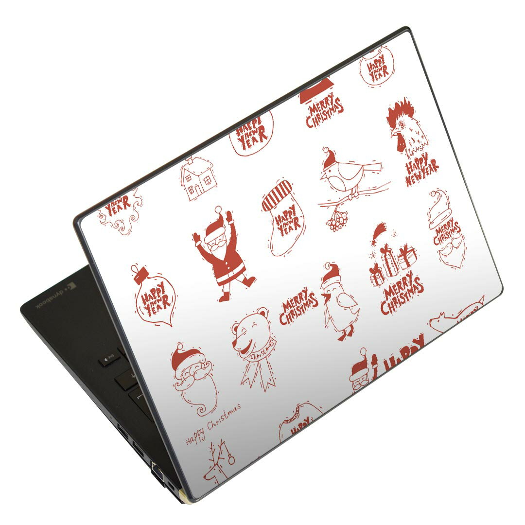ノートパソコン スキンシール 13.3インチまで対応 汎用ステッカー 2枚セット LAVIE用 FMV用 LIFEBOOK用 Dynabook用 Lenovo用 Thinkbook用 IdeaPad用 HP用 Pavillon用 ENVY用 Elite用 Dell用 Vostro用 Inspiron用 VAIO用 015487 クリスマス　サンタクロース