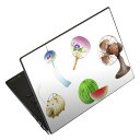 ノートパソコン スキンシール 13.3インチまで対応 汎用ステッカー 2枚セット LAVIE用 FMV用 LIFEBOOK用 Dynabook用 Lenovo用 Thinkbook用 IdeaPad用 HP用 Pavillon用 ENVY用 Elite用 Dell用 Vostro用 Inspiron用 VAIO用 015546 夏 扇風機 スイカ うちわ