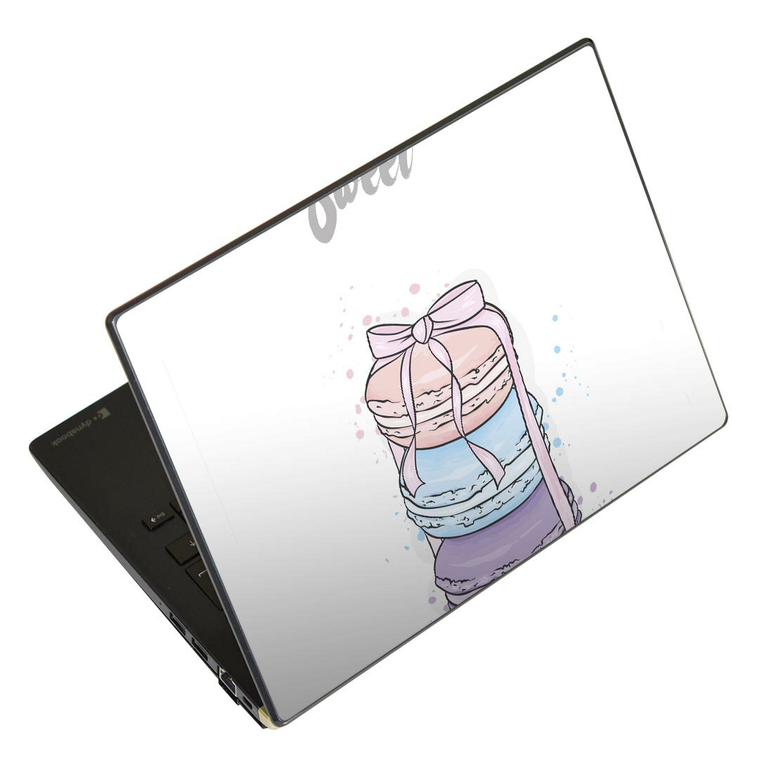 ノートパソコン スキンシール 17インチまで対応 汎用ステッカー 2枚セット LAVIE用 FMV用 LIFEBOOK用 Dynabook用 Lenovo用 Thinkbook用 IdeaPad用 HP用 Pavillon用 ENVY用 Elite用 Dell用 Vostro用 Inspiron用 VAIO用 015672 1 マカロン お菓子 食べ物 リボン パステル