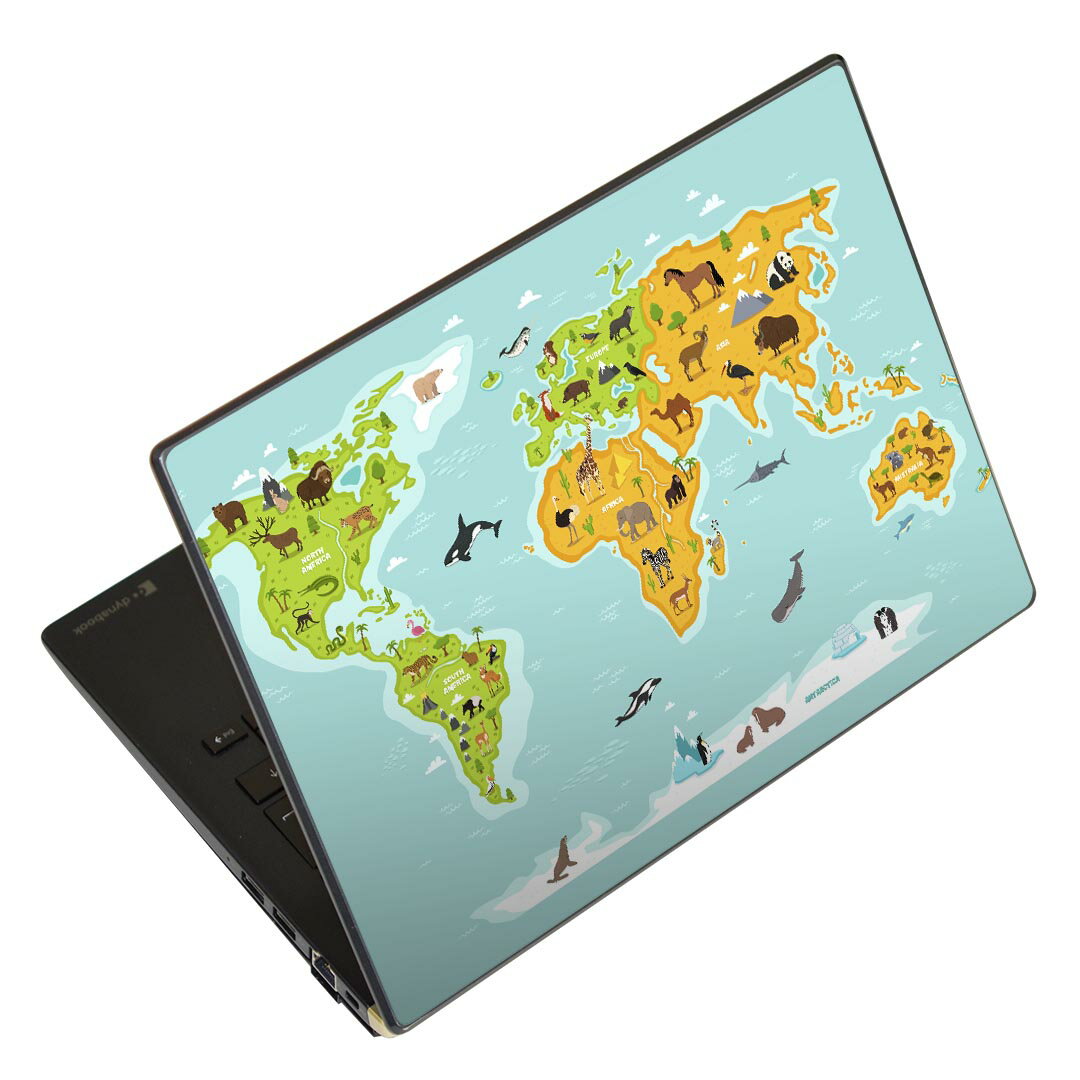 ノートパソコン スキンシール 13.3インチまで対応 汎用ステッカー 2枚セット LAVIE用 FMV用 LIFEBOOK用 Dynabook用 Lenovo用 Thinkbook用 IdeaPad用 HP用 Pavillon用 ENVY用 Elite用 Dell用 Vostro用 Inspiron用 VAIO用 015957 世界地図　wordmap 動物