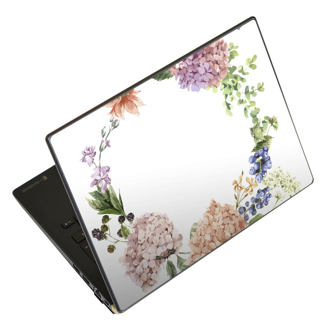 ノートパソコン スキンシール 17インチまで対応 汎用ステッカー 2枚セット LAVIE用 FMV用 LIFEBOOK用 Dynabook用 Lenovo用 Thinkbook用 IdeaPad用 HP用 Pavillon用 ENVY用 Elite用 Dell用 Vostro用 Inspiron用 VAIO用 016329 あじさい 梅雨 花