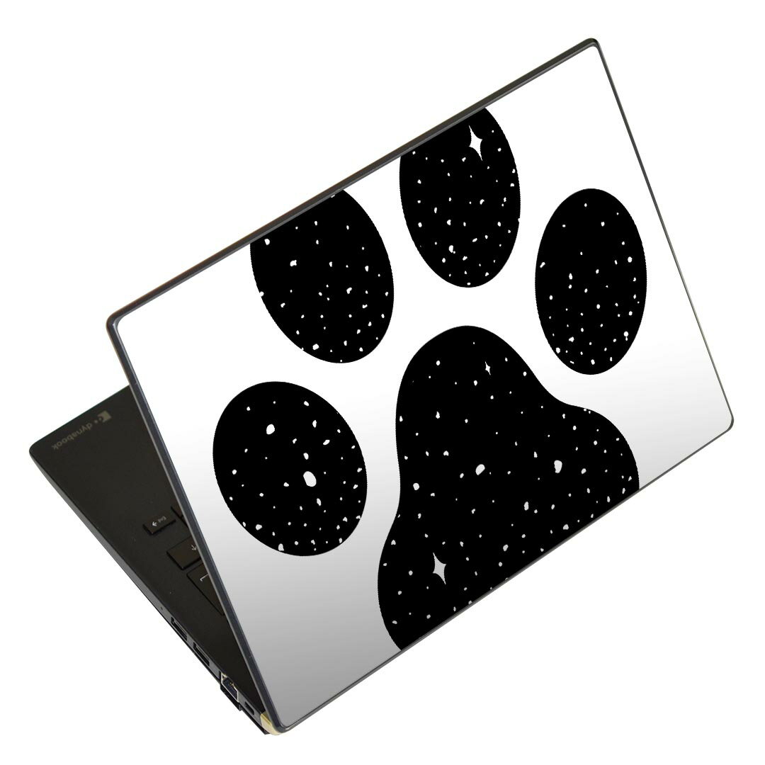 ノートパソコン スキンシール 17インチまで対応 汎用ステッカー 2枚セット LAVIE用 FMV用 LIFEBOOK用 Dynabook用 Lenovo用 Thinkbook用 IdeaPad用 HP用 Pavillon用 ENVY用 Elite用 Dell用 Vostro用 Inspiron用 VAIO用 016448 犬　肉球　モノクロ