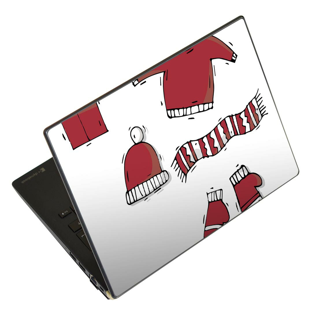 ノートパソコン スキンシール 13.3インチまで対応 汎用ステッカー 2枚セット LAVIE用 FMV用 LIFEBOOK用 Dynabook用 Lenovo用 Thinkbook用 IdeaPad用 HP用 Pavillon用 ENVY用 Elite用 Dell用 Vostro用 Inspiron用 VAIO用 017682 クリスマス サンタさんの服 かわいい 赤