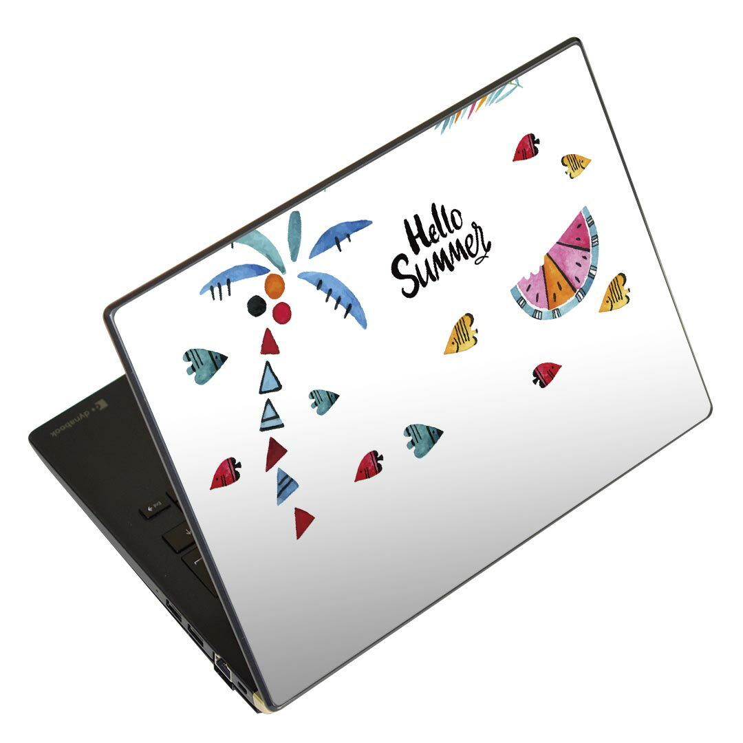ノートパソコン スキンシール 13.3インチまで対応 汎用ステッカー 2枚セット LAVIE用 FMV用 LIFEBOOK用 Dynabook用 Lenovo用 Thinkbook用 IdeaPad用 HP用 Pavillon用 ENVY用 Elite用 Dell用 Vostro用 Inspiron用 VAIO用 017844 夏 ヤシの木　スイカ　summer