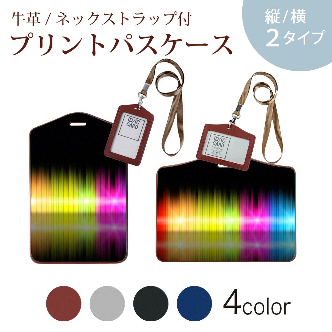 パスケース 定期入れ IC IDカード入れ グレー ブラック ブラウン ネックストラップ付 社員証入れ 通学 通勤 passcase 000084 虹色　黒