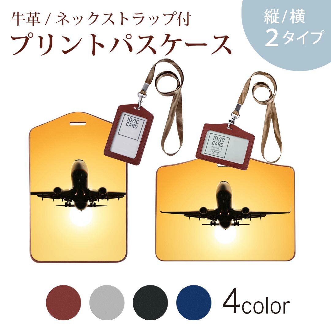パスケース 定期入れ IC IDカード入れ グレー ブラック ブラウン ネックストラップ付 社員証入れ 通学 通勤 passcase 000850 飛行機　夕焼け