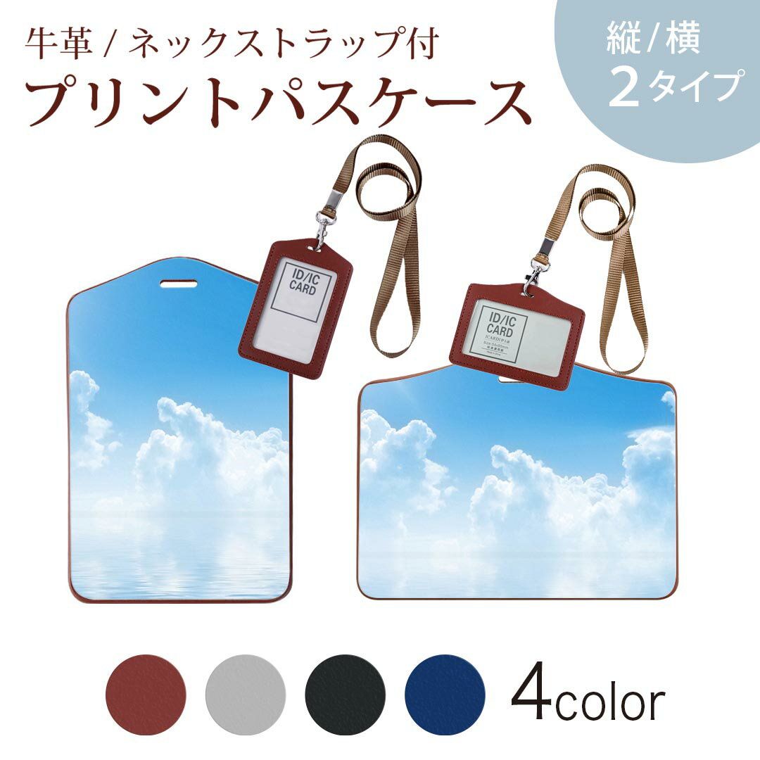 パスケース 定期入れ IC IDカード入れ グレー ブラック ブラウン ネックストラップ付 社員証入れ 通学 通勤 passcase 000935 海　空　雲