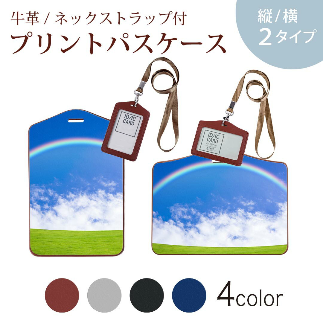 パスケース 定期入れ IC IDカード入れ グレー ブラック ブラウン ネックストラップ付 社員証入れ 通学 通勤 passcase 001578 虹 青空