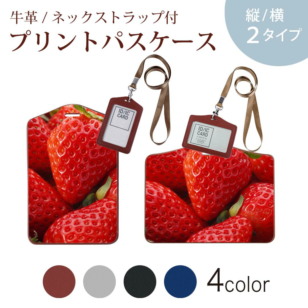 パスケース 定期入れ IC IDカード入れ グレー ブラック ブラウン ネックストラップ付 社員証入れ 通学 通勤 passcase 001592 苺　果実