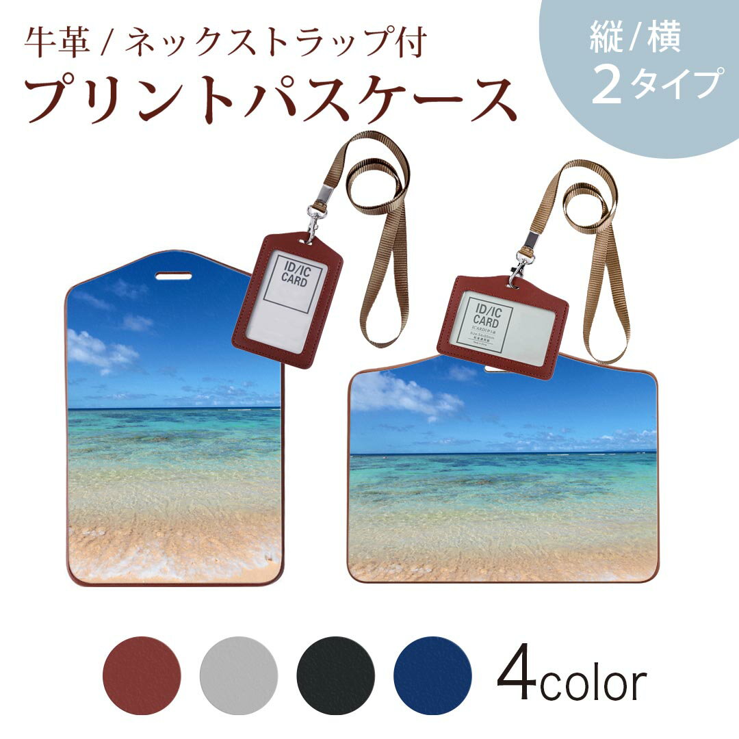 Other - パスケース 定期入れ IC IDカード入れ グレー ブラック ブラウン ネックストラップ付 社員証入れ 通学 通勤 passcase 001605 海　青空　砂浜