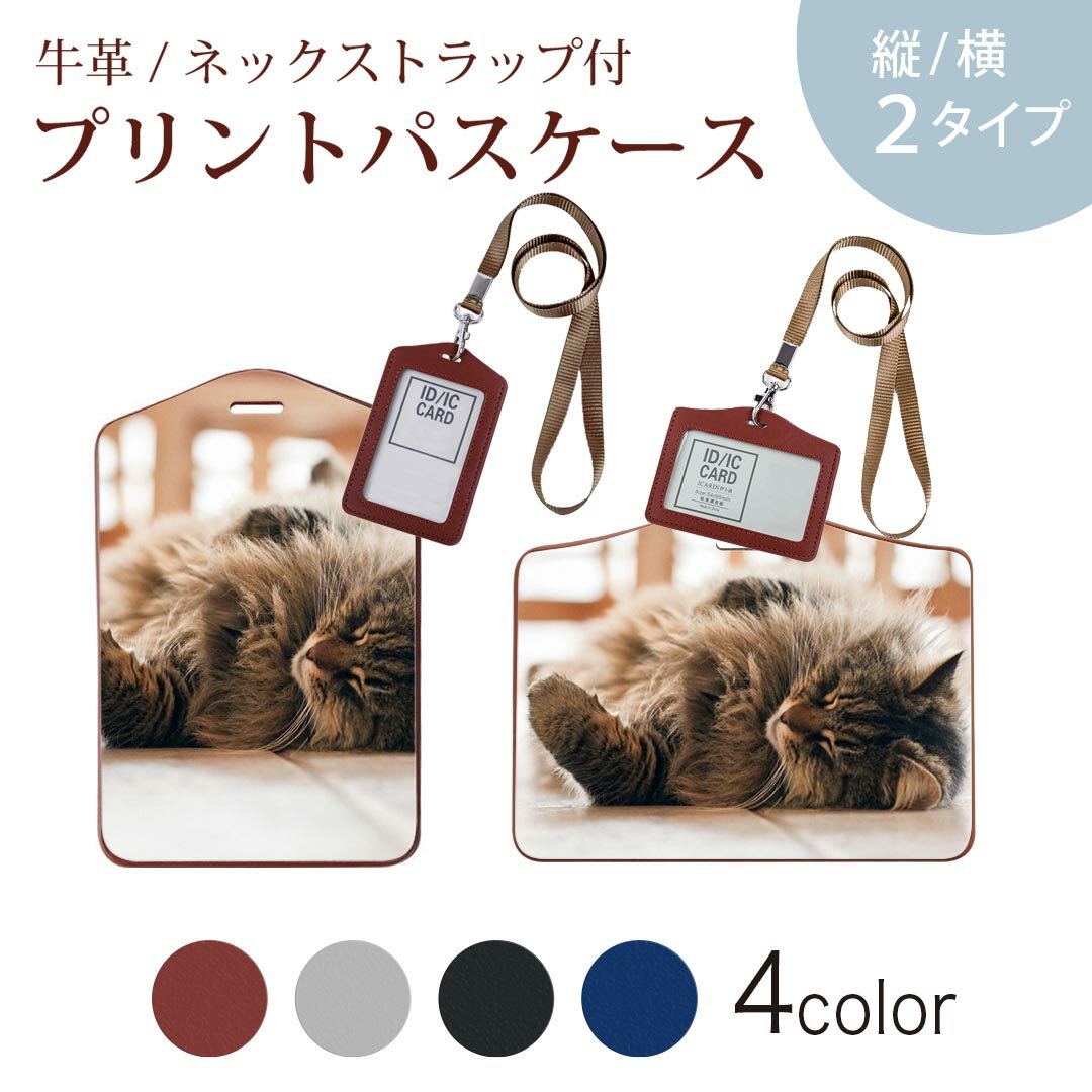 パスケース 定期入れ IC IDカード入れ グレー ブラック ブラウン ネックストラップ付 社員証入れ 通学 通勤 passcase 002601 猫　動物　写真
