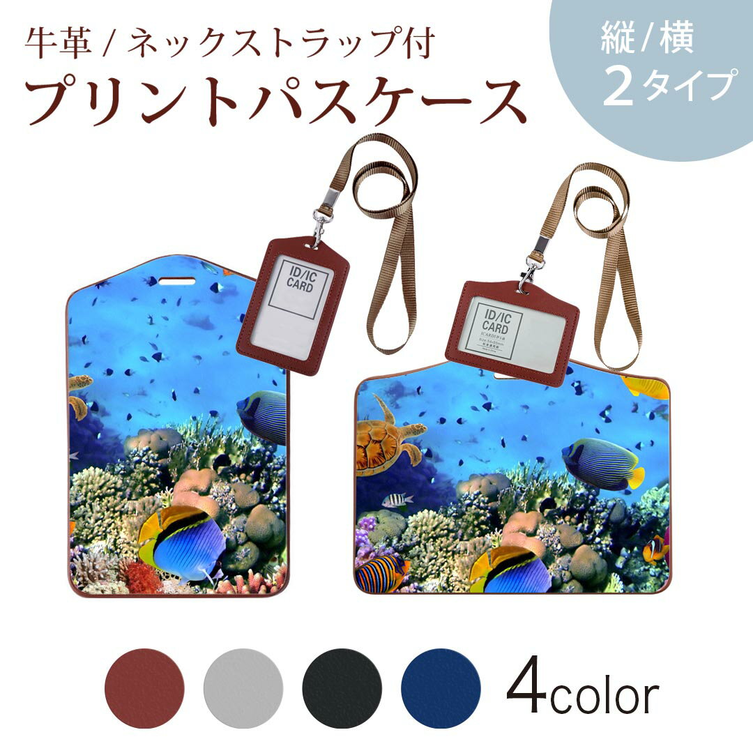 パスケース 定期入れ IC IDカード入れ グレー ブラック ブラウン ネックストラップ付 社員証入れ 通学 通勤 passcase 002823 海　写真　カラフル