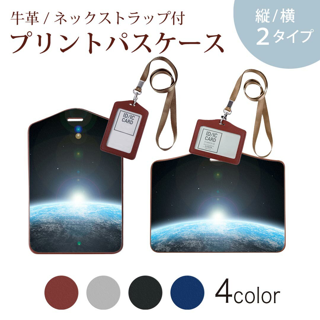 パスケース 定期入れ IC IDカード入れ グレー ブラック ブラウン ネックストラップ付 社員証入れ 通学 通勤 passcase 003267 クール 宇宙　地球　写真