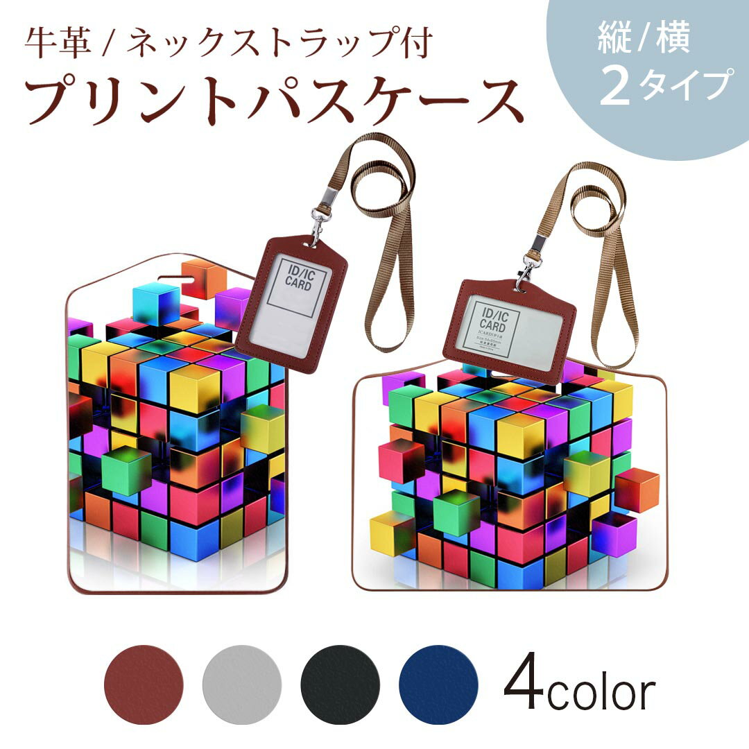 パスケース 定期入れ IC IDカード入れ グレー ブラック ブラウン ネックストラップ付 社員証入れ 通学 通勤 passcase 003660 キューブ　立体　カラフル