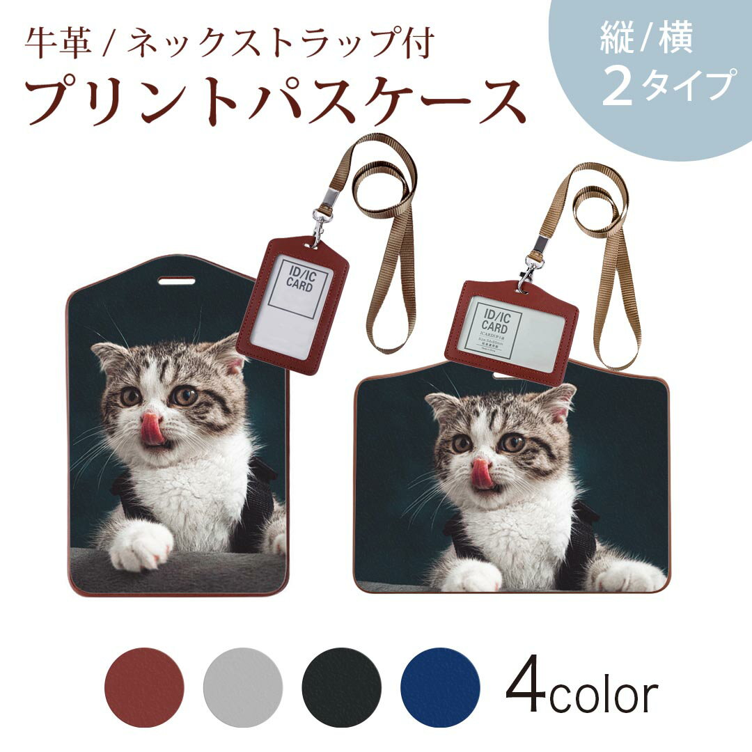 パスケース 定期入れ IC IDカード入れ グレー ブラック ブラウン ネックストラップ付 社員証入れ 通学 通勤 passcase 023096 猫　ねこ　動物　写真