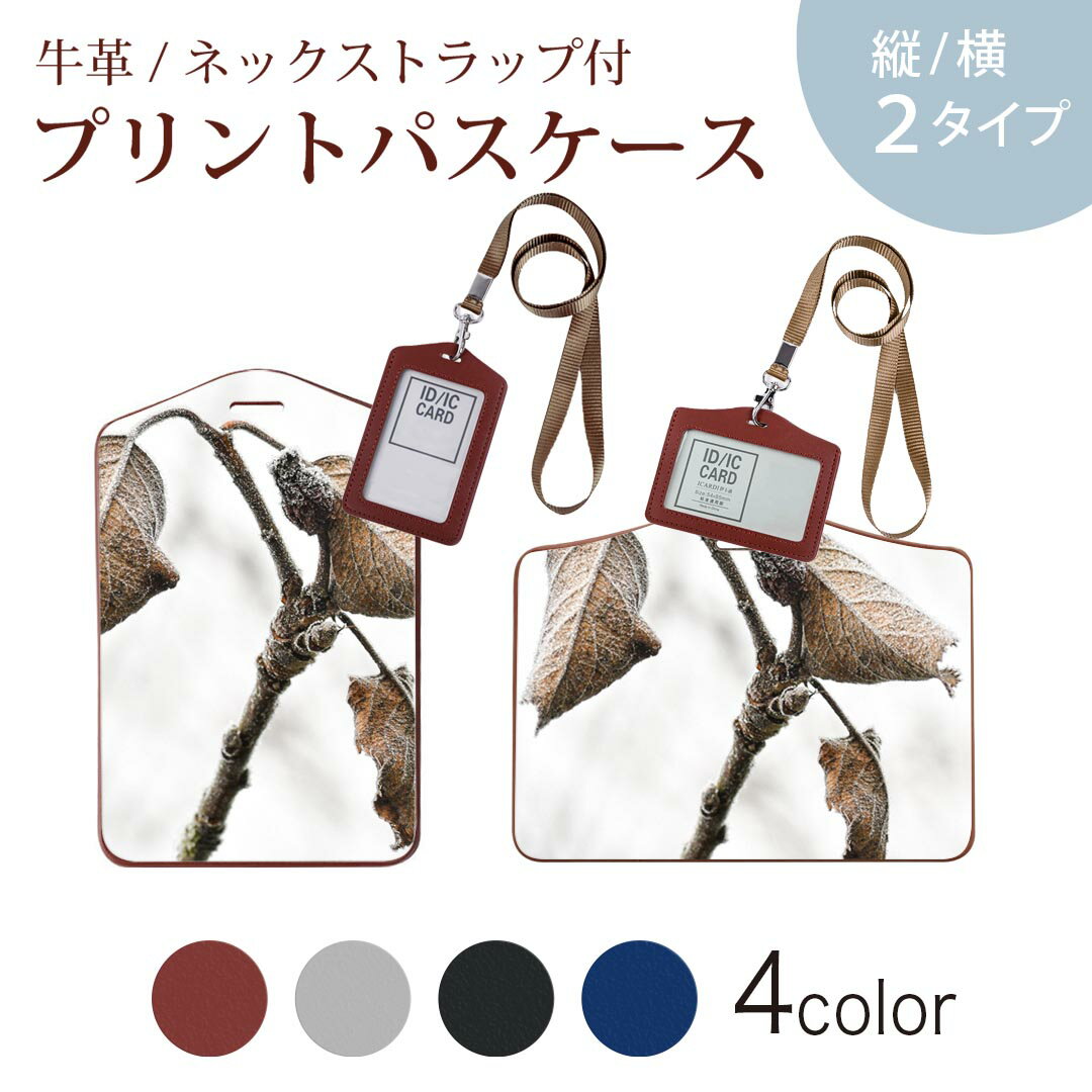 パスケース 定期入れ IC IDカード入れ グレー ブラック ブラウン ネックストラップ付 社員証入れ 通学 通勤 passcase 023508 葉っぱ　植物　秋