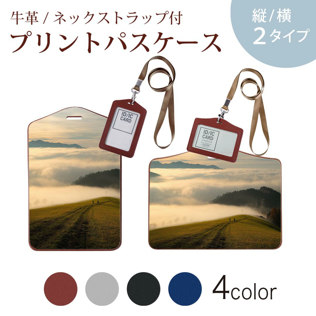 パスケース 定期入れ IC IDカード入れ グレー ブラック ブラウン ネックストラップ付 社員証入れ 通学 通勤 passcase 023596 景色　山　雲