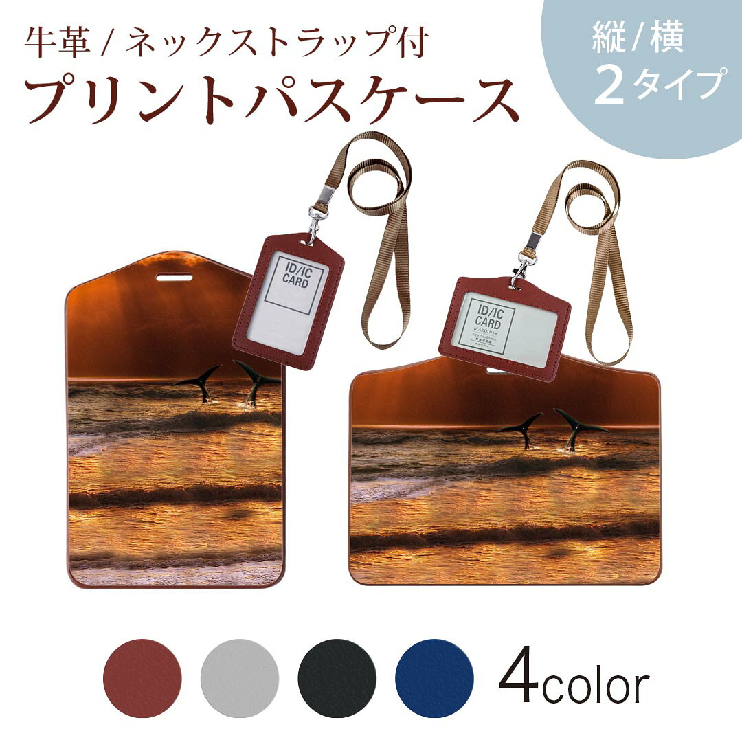 パスケース 定期入れ IC IDカード入れ グレー ブラック ブラウン ネックストラップ付 社員証入れ 通学 通勤 passcase 025985 くじら　海　日没