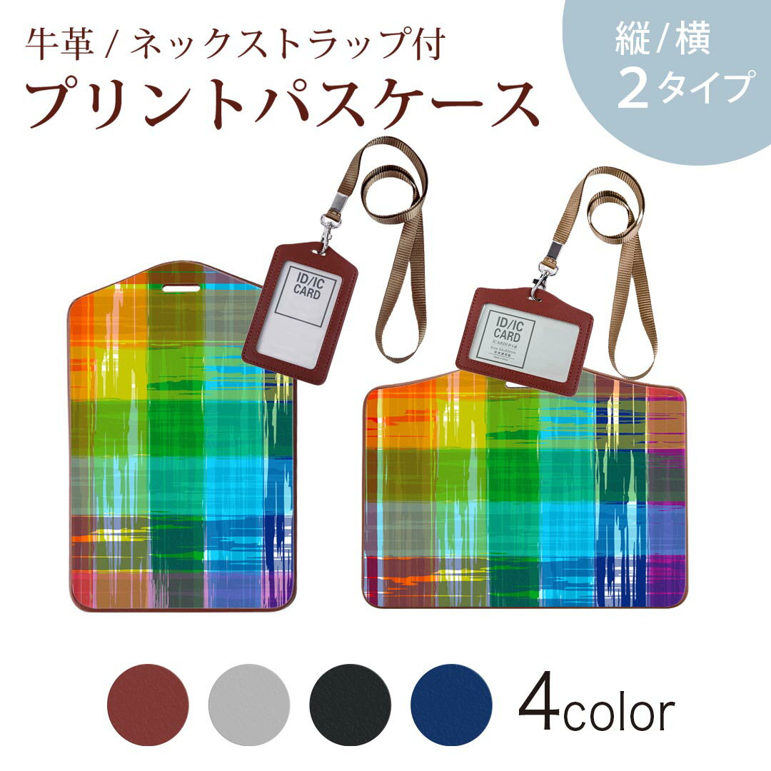 パスケース 定期入れ IC IDカード入れ グレー ブラック ブラウン ネックストラップ付 社員証入れ 通学 通勤 passcase 007406 カラフル　レインボー　チェック　模様