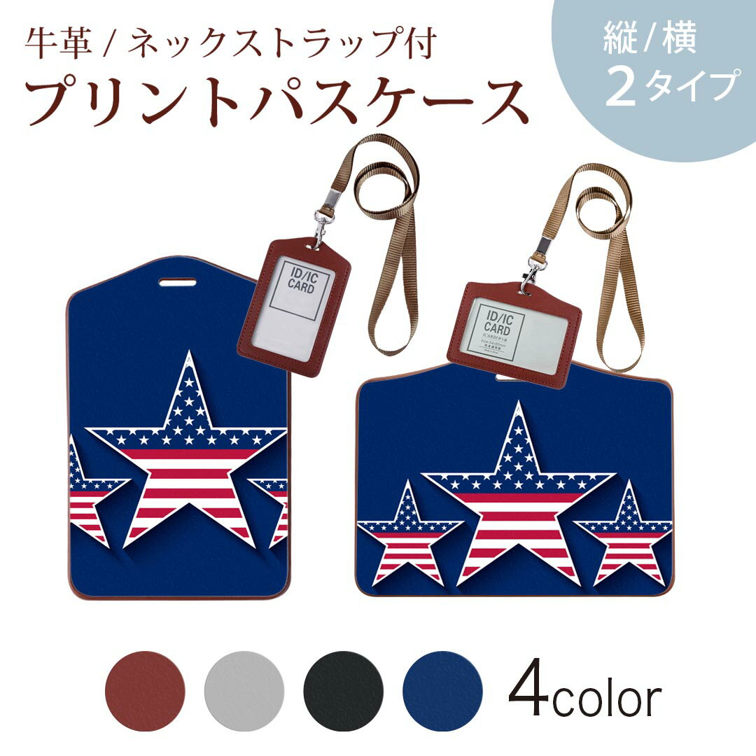 パスケース 定期入れ IC IDカード入れ グレー ブラック ブラウン ネックストラップ付 社員証入れ 通学 通勤 passcase 007442 星　スター　国旗
