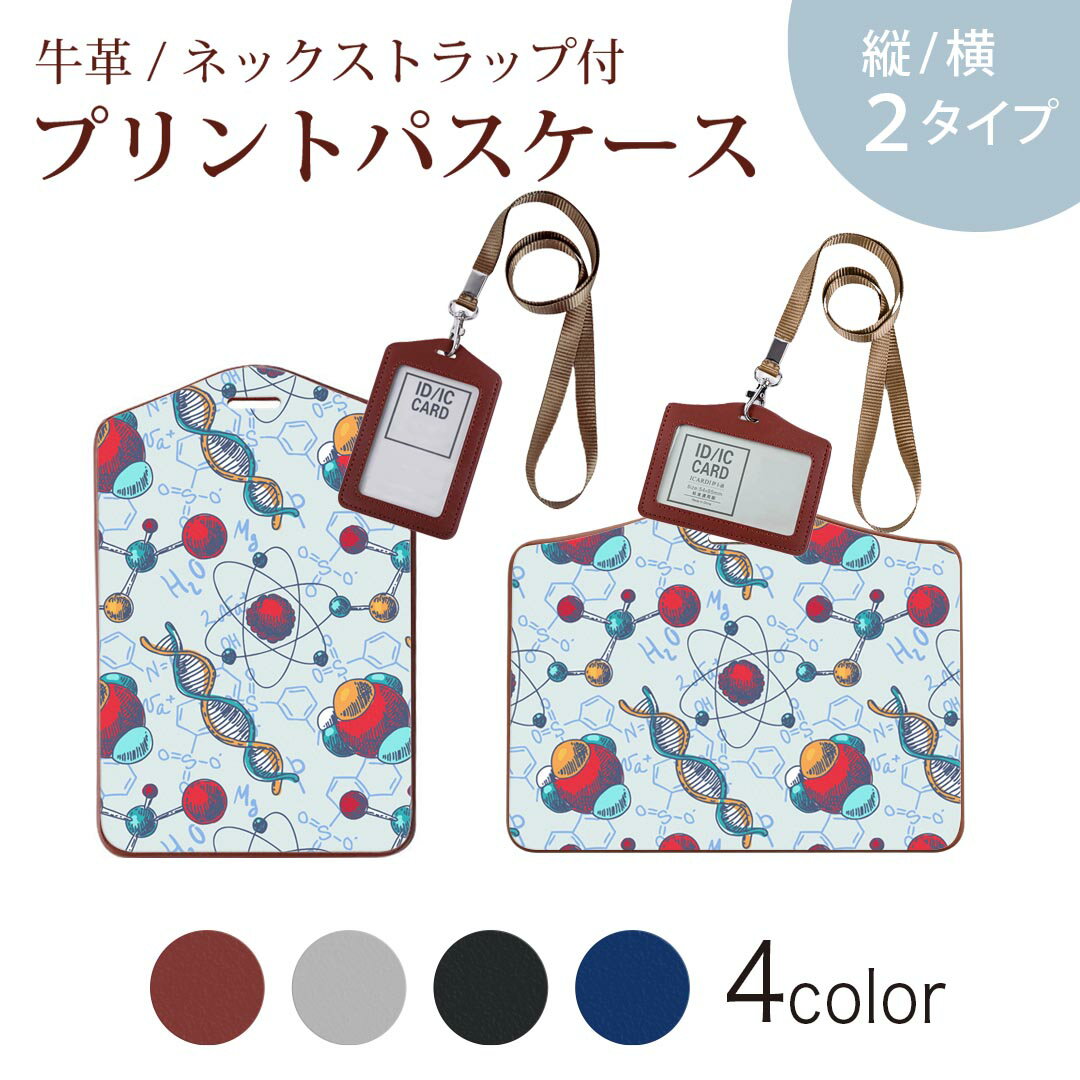 パスケース 定期入れ IC IDカード入れ グレー ブラック ブラウン ネックストラップ付 社員証入れ 通学 通勤 passcase 008325 遺伝子　カラフル　イラスト　模様