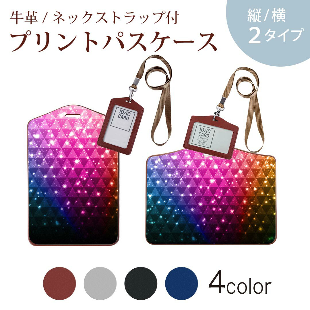 パスケース 定期入れ IC IDカード入れ グレー ブラック ブラウン ネックストラップ付 社員証入れ 通学 通勤 passcase 008344 カラフル　レインボー　きらきら　模様