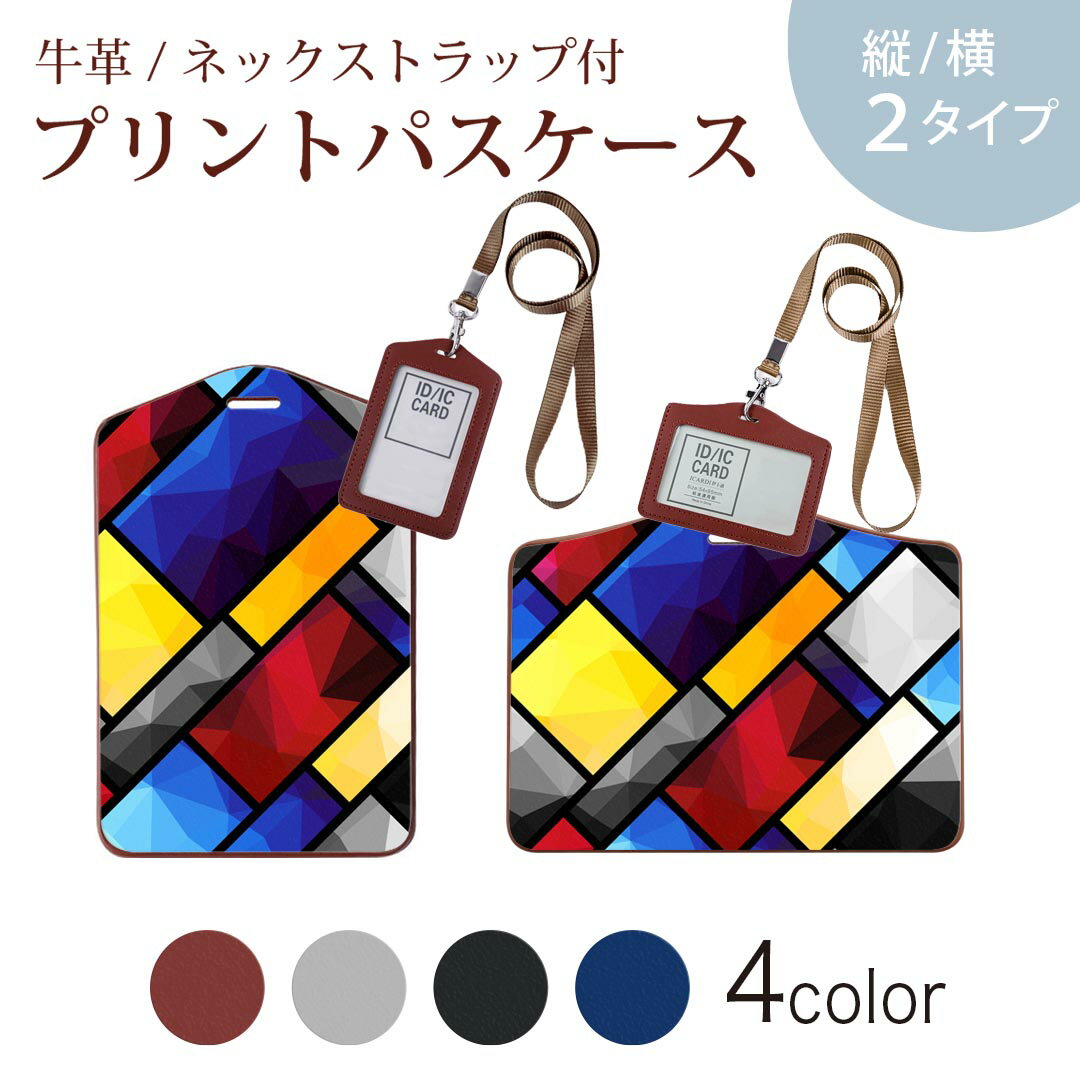 パスケース 定期入れ IC IDカード入れ グレー ブラック ブラウン ネックストラップ付 社員証入れ 通学 通勤 passcase 008568 カラフル　模様　デザイン