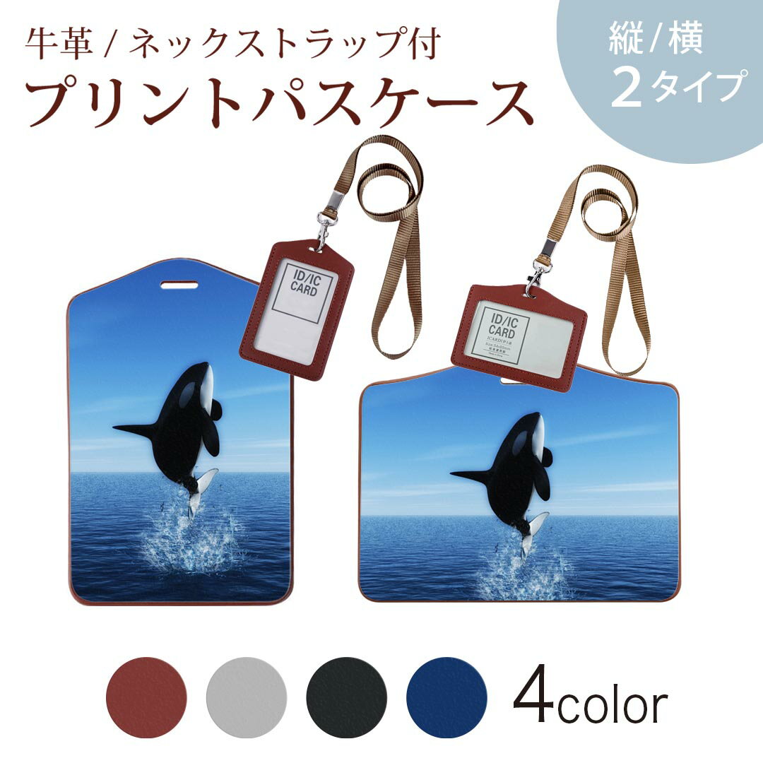 パスケース 定期入れ IC IDカード入れ グレー ブラック ブラウン ネックストラップ付 社員証入れ 通学 通勤 passcase 010806 シャチ　生き物　海