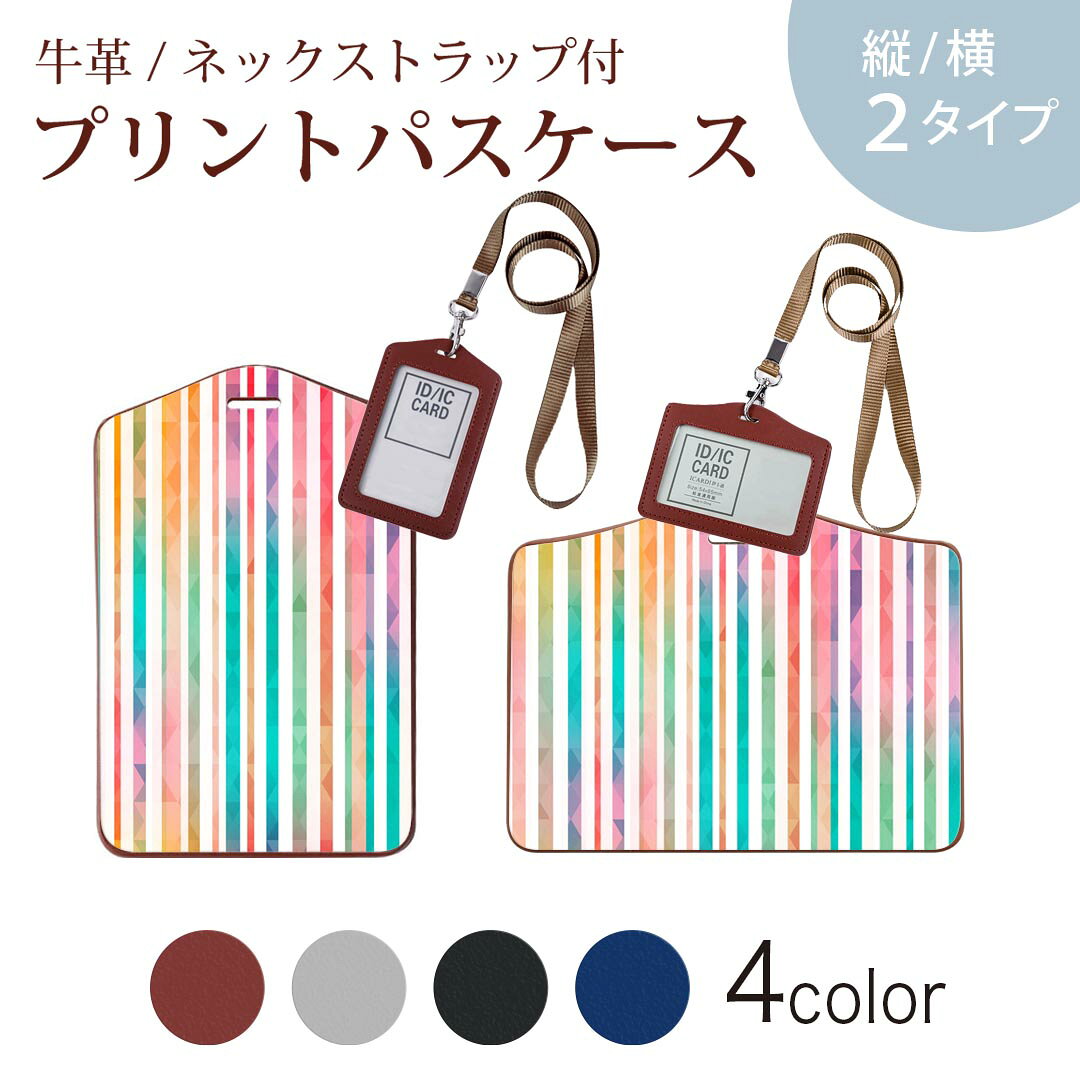 パスケース 定期入れ IC IDカード入れ グレー ブラック ブラウン ネックストラップ付 社員証入れ 通学 通勤 passcase 012357 ストライプ　カラフル　レインボー