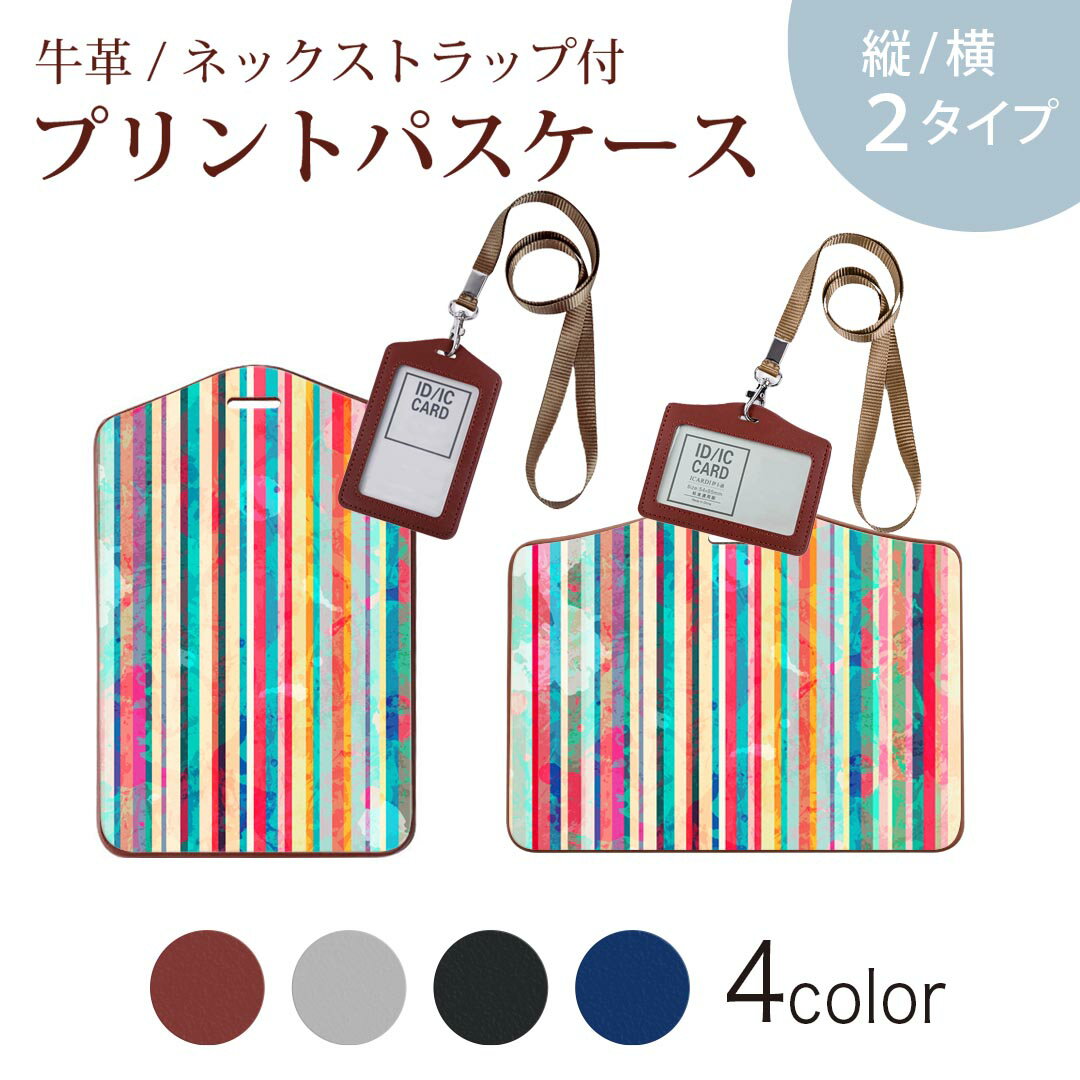 パスケース 定期入れ IC IDカード入れ グレー ブラック ブラウン ネックストラップ付 社員証入れ 通学 通勤 passcase 012360 ストライプ カラフル ペイント