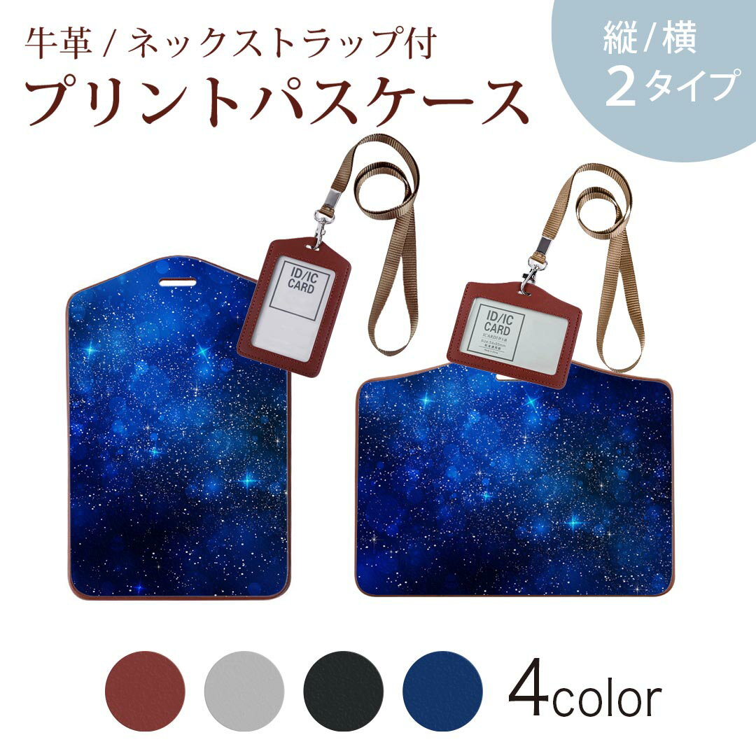 パスケース 定期入れ IC IDカード入れ グレー ブラック ブラウン ネックストラップ付 社員証入れ 通学 通勤 passcase 012483 空　夜空　星