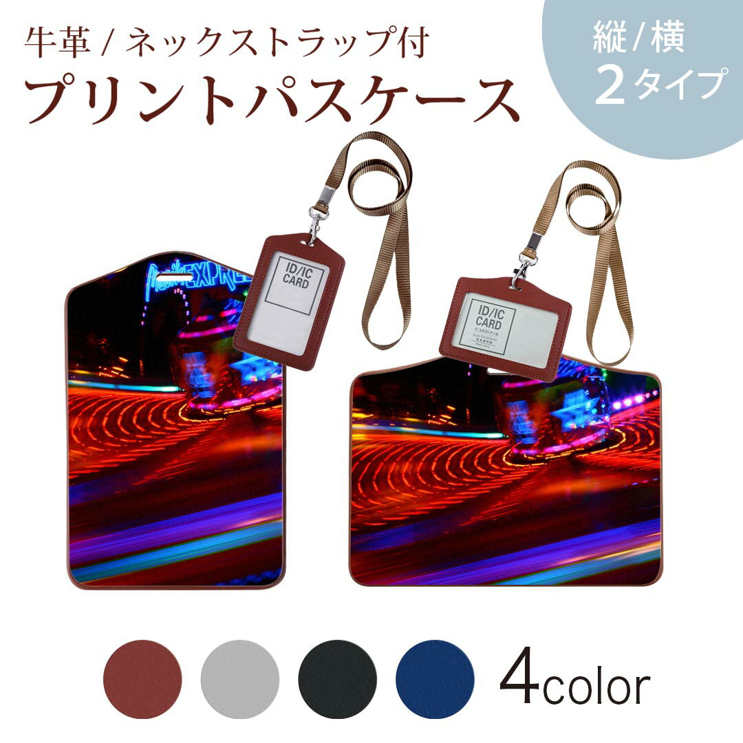 パスケース 定期入れ IC IDカード入れ グレー ブラック ブラウン ネックストラップ付 社員証入れ 通学 通勤 passcase 014989 景色　夜景　風景　写真　遊園地