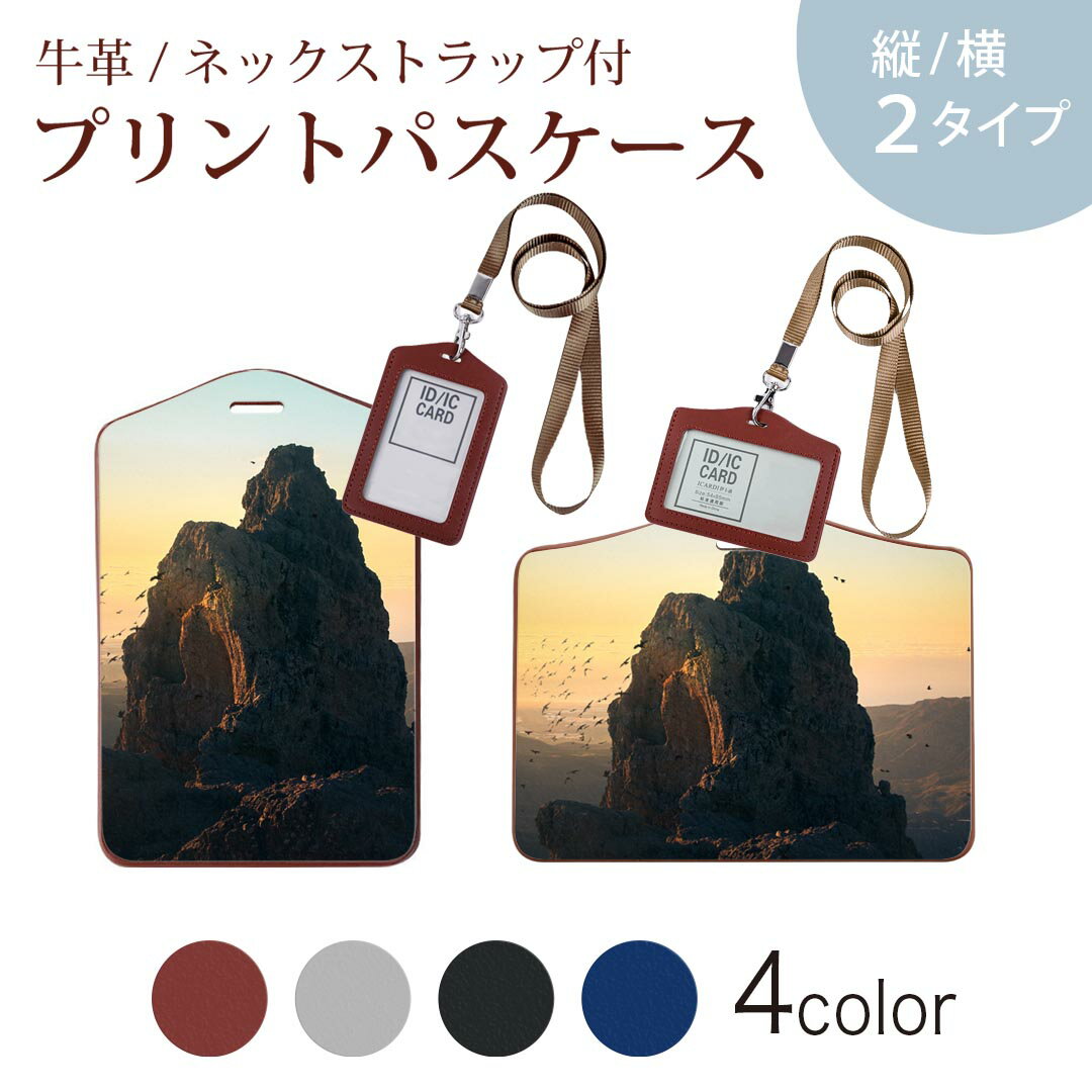 パスケース 定期入れ IC IDカード入れ グレー ブラック ブラウン ネックストラップ付 社員証入れ 通学 通勤 passcase 018301 風景 山 夕日
