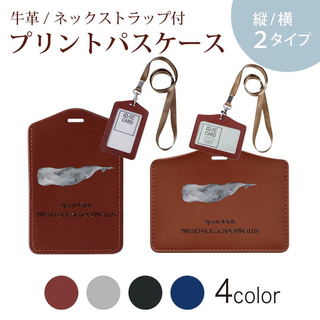 パスケース 定期入れ IC IDカード入れ グレー ブラック ブラウン ネックストラップ付 社員証入れ 通学 通勤 passcase 019742 デザイン 海の生物 マッコウクジラ sperm whale