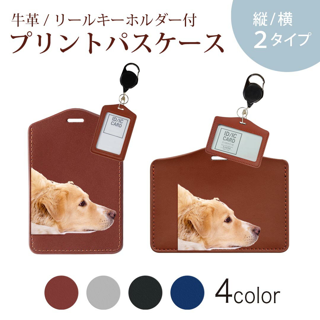 パスケース リールキーホルダー付 定期入れ IC IDカード入れ グレー ブラック ブラウン ネイビー 紛失防止 70cm伸びる 社員証入れ 通学 通勤 passcase 006630 写真　犬　動物