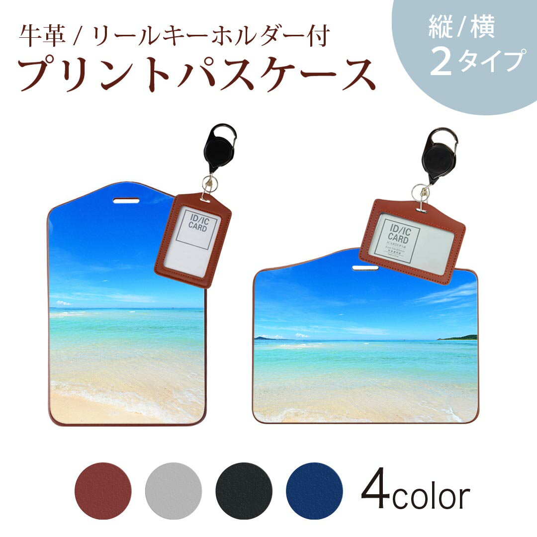 パスケース リールキーホルダー付 定期入れ IC IDカード入れ グレー ブラック ブラウン ネイビー 紛失防止 70cm伸びる 社員証入れ 通学 通勤 passcase 009637 風景　海　空　写真