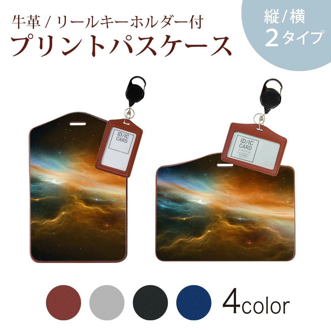 パスケース リールキーホルダー付 定期入れ IC IDカード入れ グレー ブラック ブラウン ネイビー 紛失防止 70cm伸びる 社員証入れ 通学 通勤 passcase 010191 宇宙　空　風景